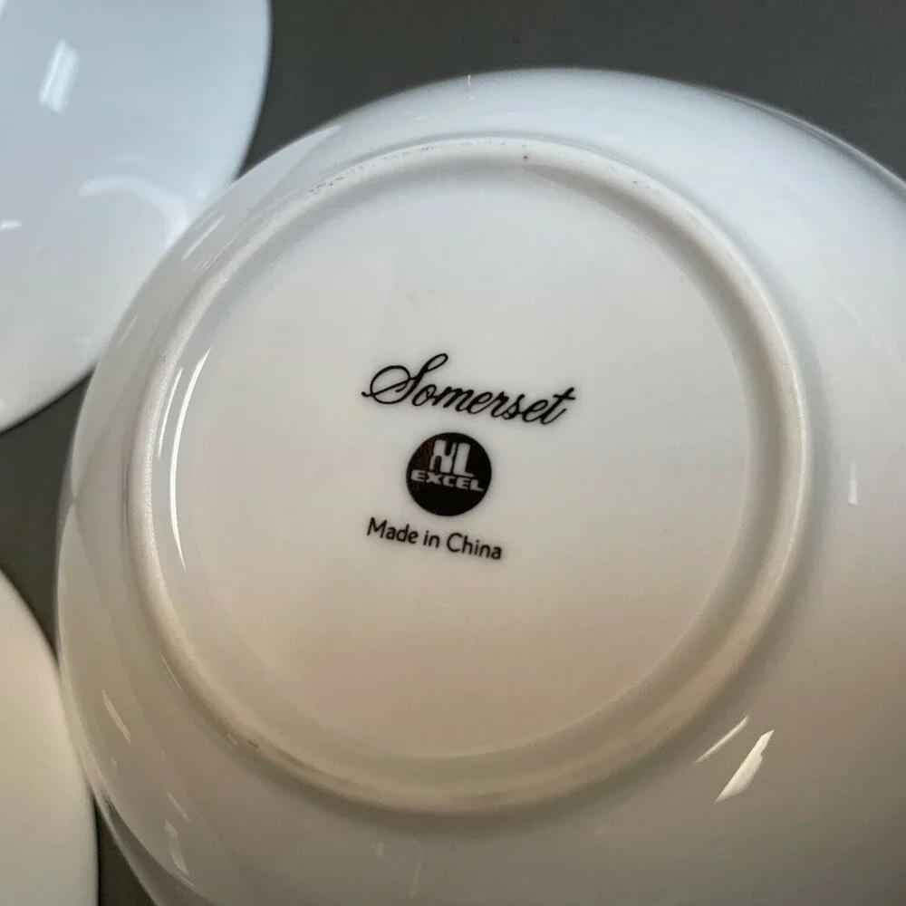 Somerset NL Excel Soup Cereal Bowl Floral‎ White Blue Platinum Trim Lot of 3